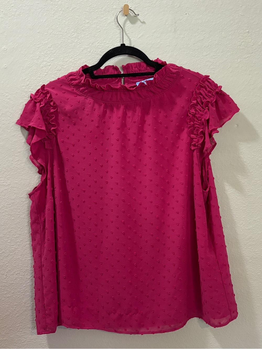 CeCe Pink Swiss Dot Ruffle Sleeve Blouse Size XL